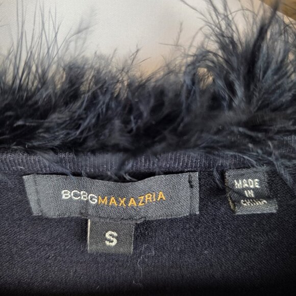 BCBGMAXAZRIA Womens Sweater Size Small Black Faux Fur Collar Long Sleeve Top - Picture 8 of 14